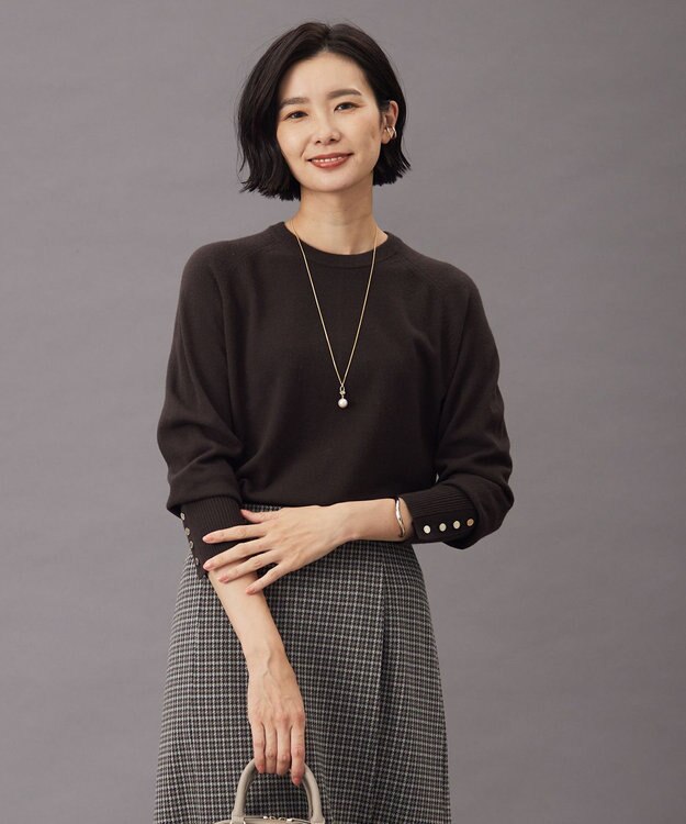J.PRESS LADIES L 【洗える】SEMI WORSTED WOOL クルーネック ニット ダークブラウン系
