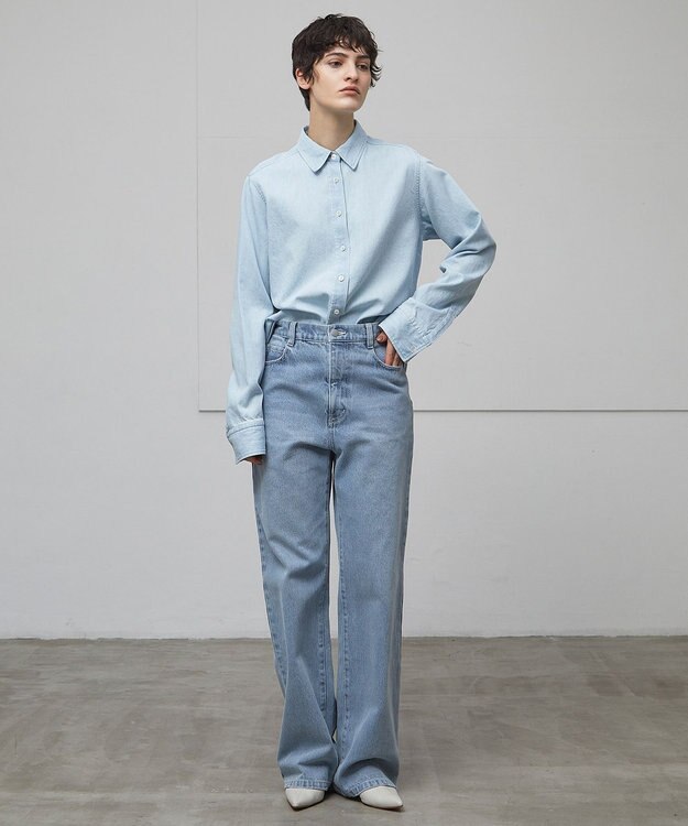 BEIGE， 【洗える】DELAUP / ダンガリー風コットンデニムシャツ L.Indigo