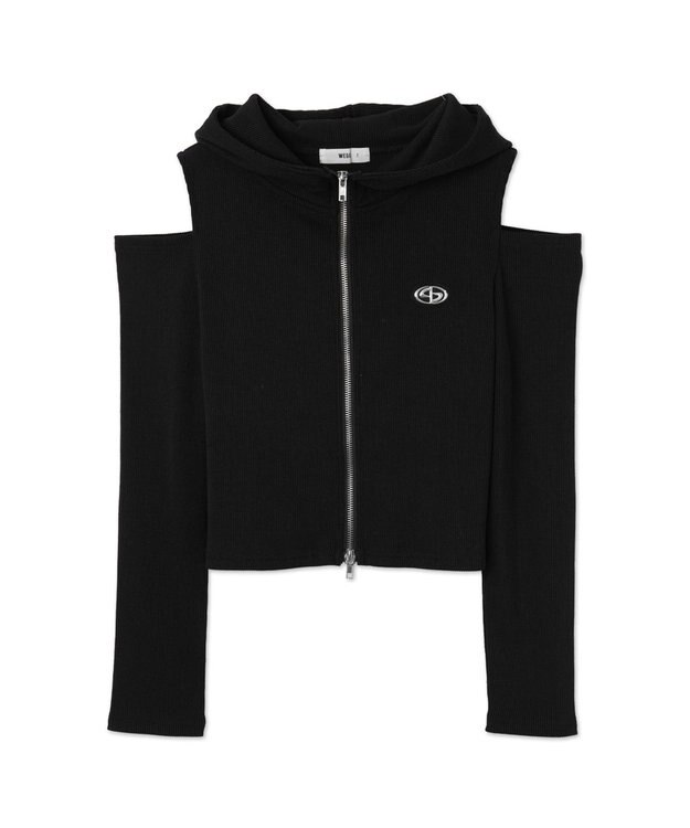 WEGO オープンショルダーダブルジップパーカー ブラック