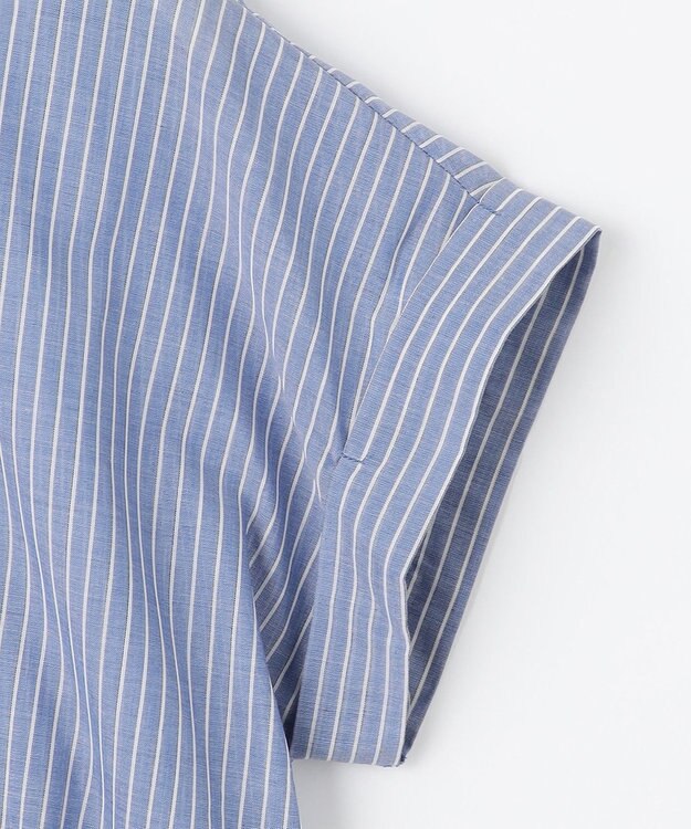 ANY L 半袖ティアードブラウス ネイビー×ストライプ