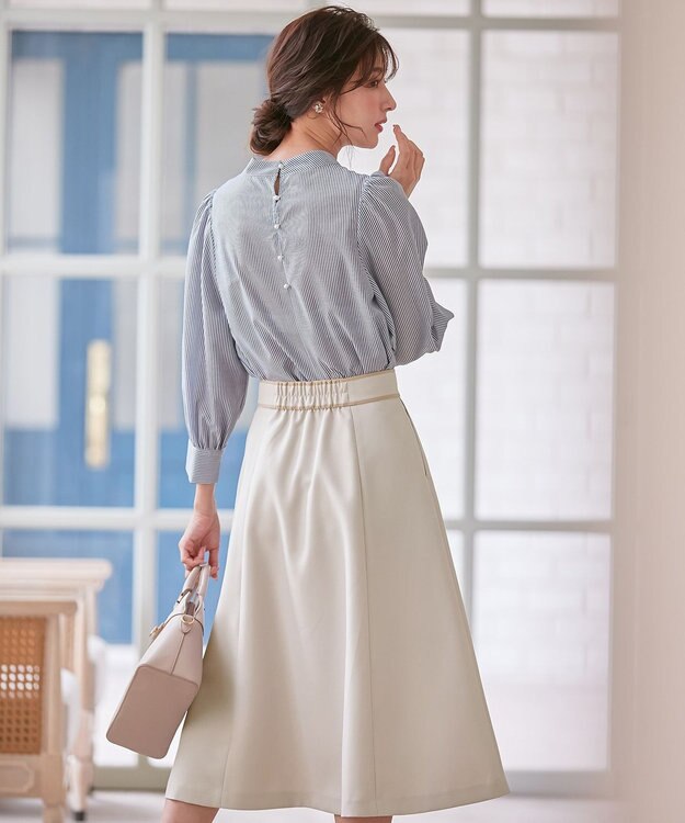 ANY SIS S 【洗える】フェイクパールストライプ ブラウス ネイビーストライプ