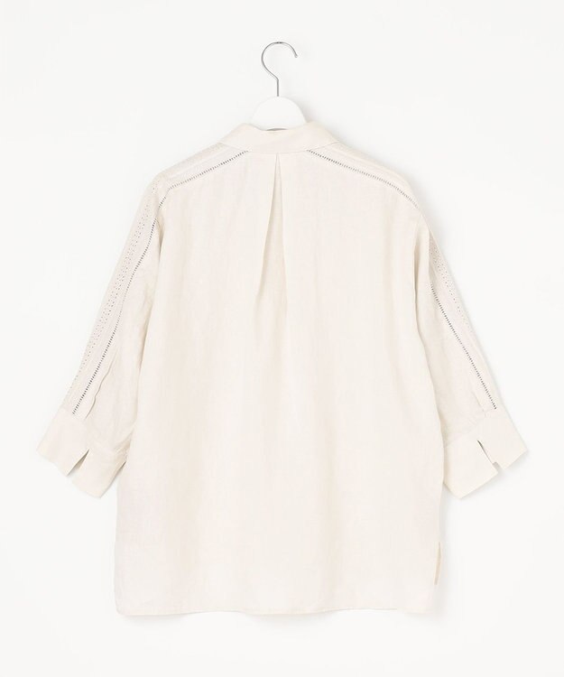 自由区 【XSサイズ～/洗える/セット可】エンブロイダリーリネン前開き シャツブラウス アイボリー系