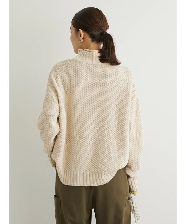 Green Parks 袖ラインカノコ編みニットプルオーバー Off White