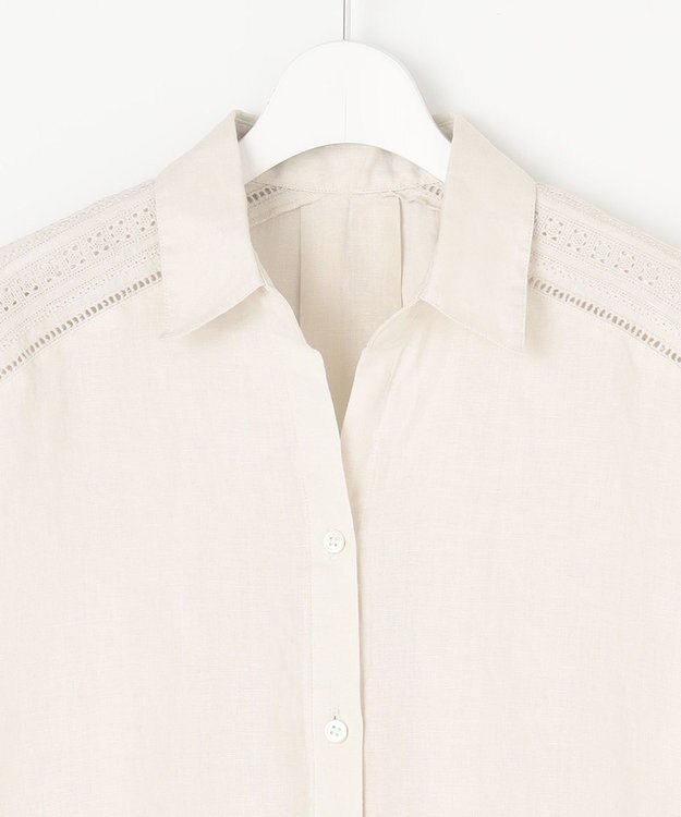 自由区 L 【洗える/セット可】エンブロイダリーリネン前開き シャツブラウス アイボリー系