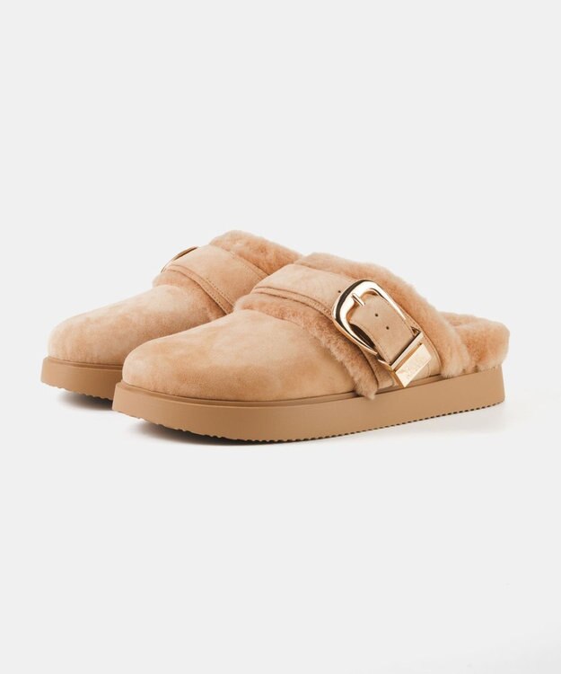 STEVE MADDEN COZY-UP ファーバックルサボ タン