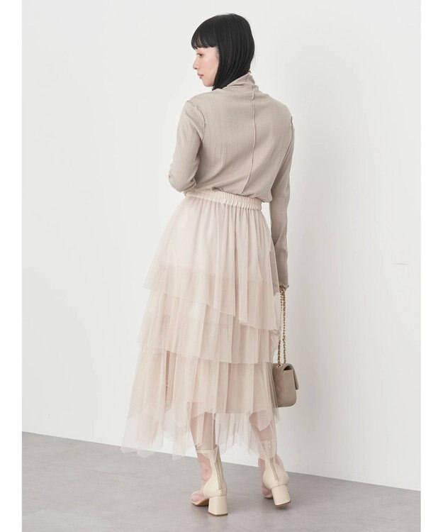 earth music&ecology ランダムリブタートルネックプルオーバー Beige