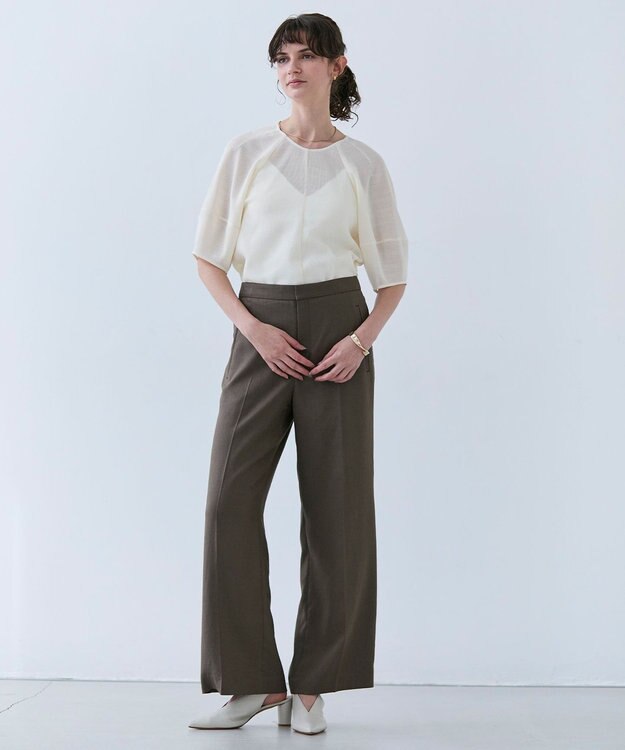 BEIGE， 【洗える】CAROLE / リネンライクフルレングスワイドパンツ Mocha