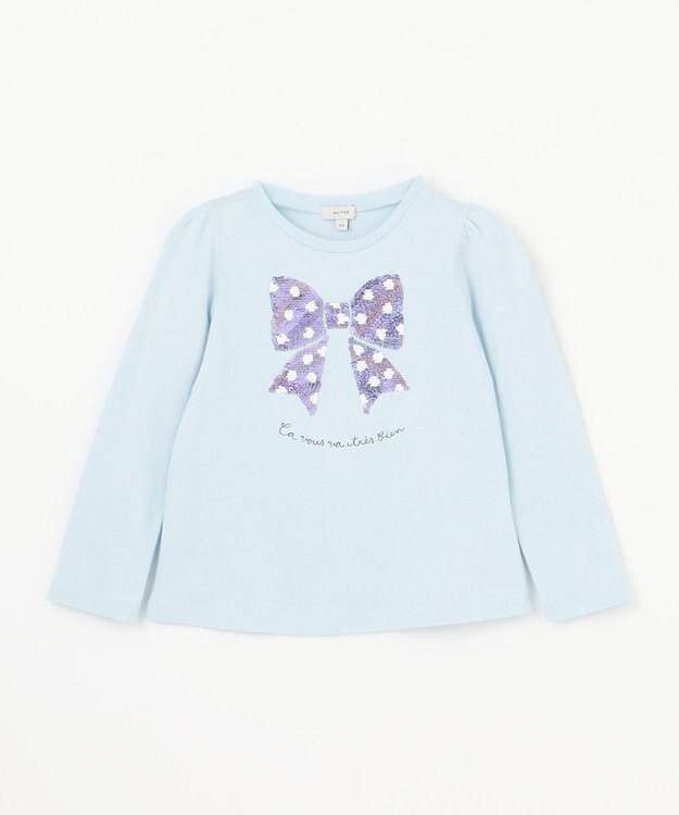 ANY KIDS ミラクルスパンコール長袖Tシャツ サックスブルー（リボン）