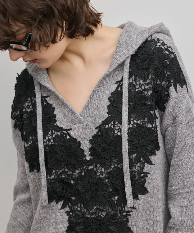 GRACE CONTINENTAL ケミカルレースニットワンピース グレー