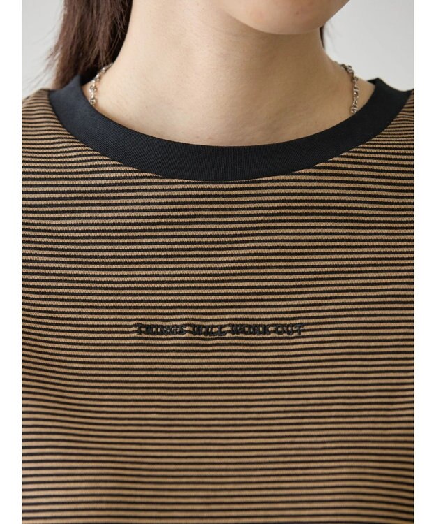 AMERICAN HOLIC 刺繍ロゴボーダープルオーバー Mocha