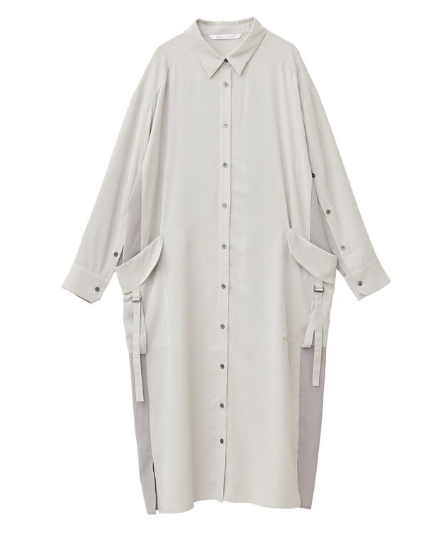 YECCA VECCA カーゴデザイン配色シャツワンピース Light Beige