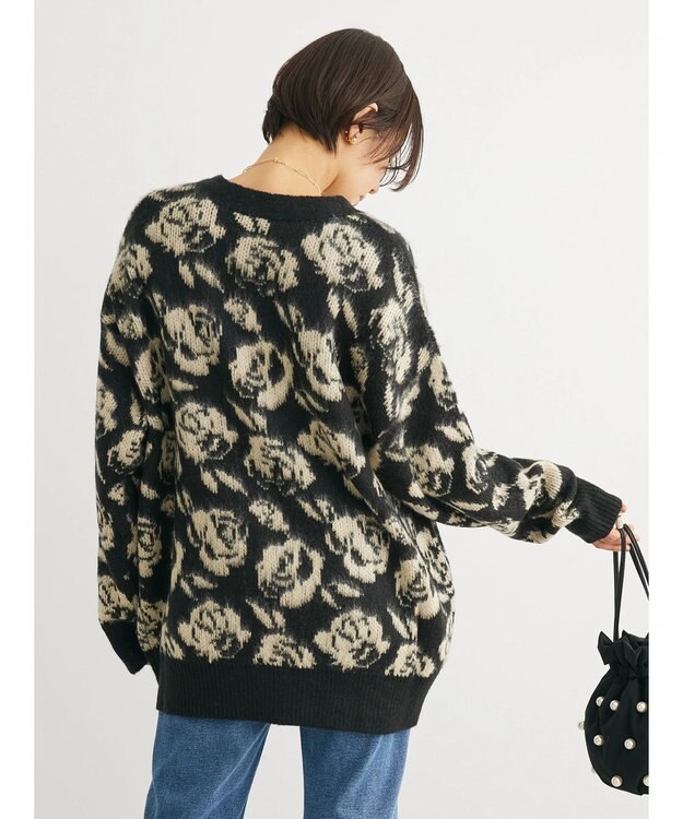 Green Parks ・ＳＵＧＡＲ　ＳＰＯＯＮ　フラワーシャギーカーディガン Black