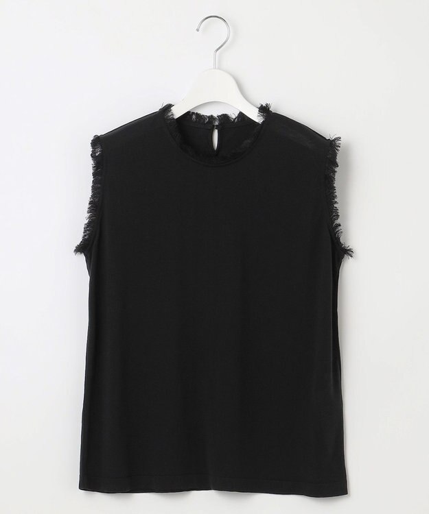 自由区 【カタログ掲載・洗える】フリンジディテールノースリーブ カットソー ブラック