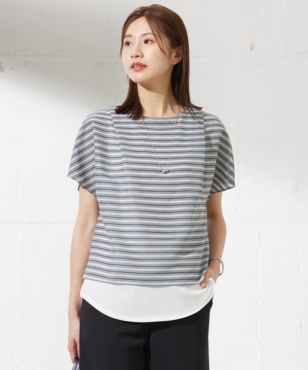 J.PRESS LADIES L シアーボーダーツイン カットソー ネイビー系1