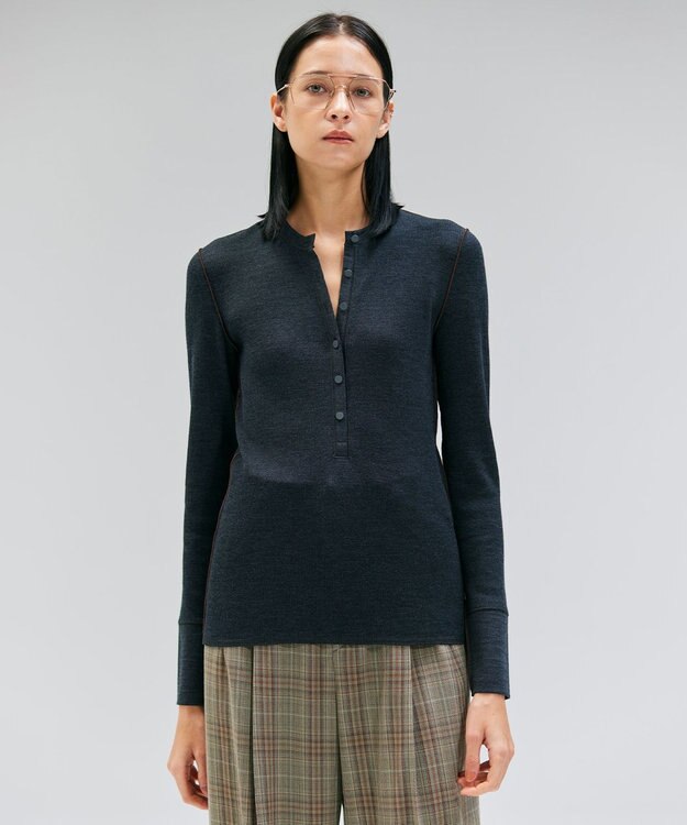 BEIGE， 【洗える・GISELe 10月号掲載】FORD / ウール配色メローヘンリーネックカットソー Charcoal