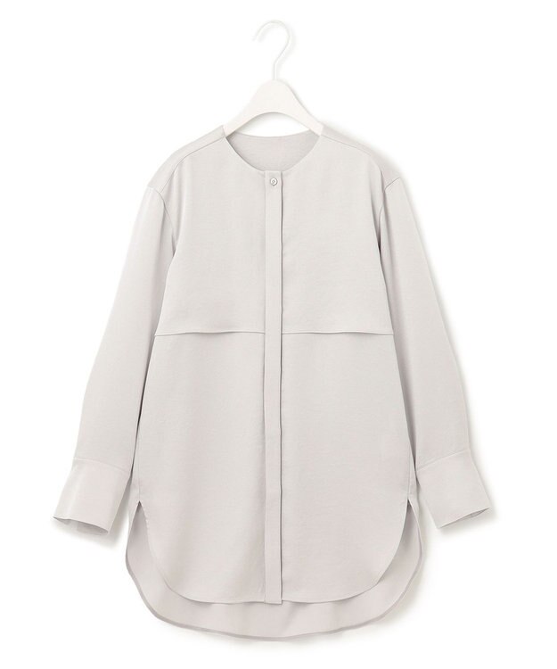 ICB 【洗える】 サテンクレープ ノーカラーブラウス トープ系