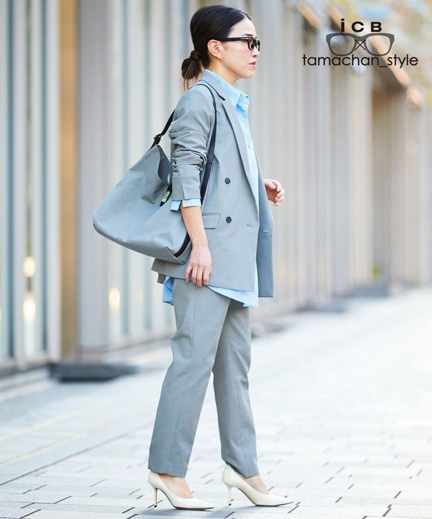 ICB L 【ICB×tamachan_style コラボ】 スタイルアップ ビッグシャツ サックスブルー系