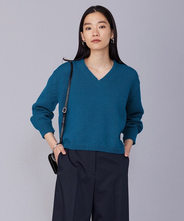 ICB 【洗える】リリヤーンバルキー Vネックニット ターコイズ系