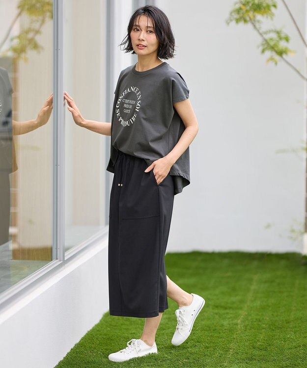 ANY フレンチスリーブロゴTシャツ チャコール