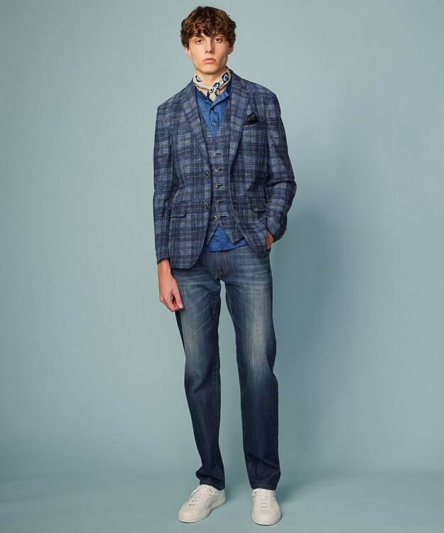 JOSEPH ABBOUD 【イタリア素材/軽量/ストレッチ】サマーツィード ジャージー プリント ジャケット ネイビー系4