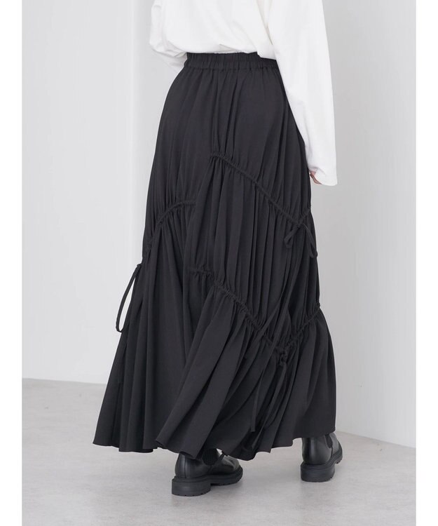 earth music&ecology ドロストギャザーフレアスカート Black