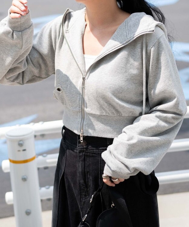 WEGO ヴィンテージウォッシュWジップショートパーカー 杢グレー