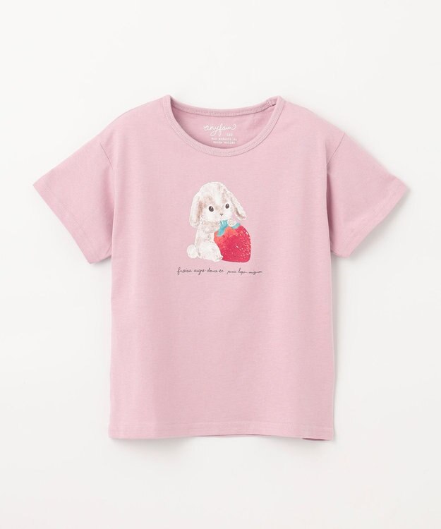 ANY KIDS 水彩風 アニマルプリント Ｔシャツ ピンク×ウサギ