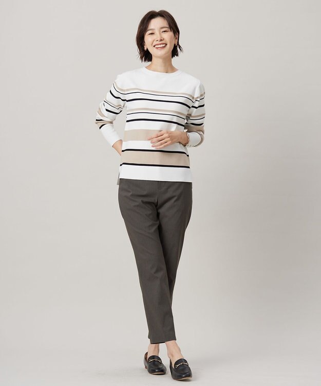 J.PRESS LADIES S 【洗える】Rayon Stretch Border ニット オフ×ベージュ系