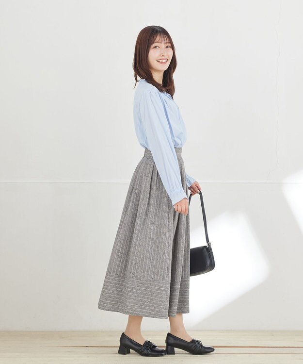 Tiaclasse フリルリボンブラウス サックス