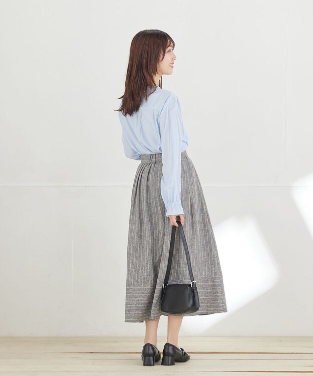 Tiaclasse フリルリボンブラウス サックス