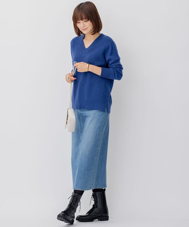 23区 【WEB限定】カシミヤブレンドバルキー Vネック ニット ブルー系