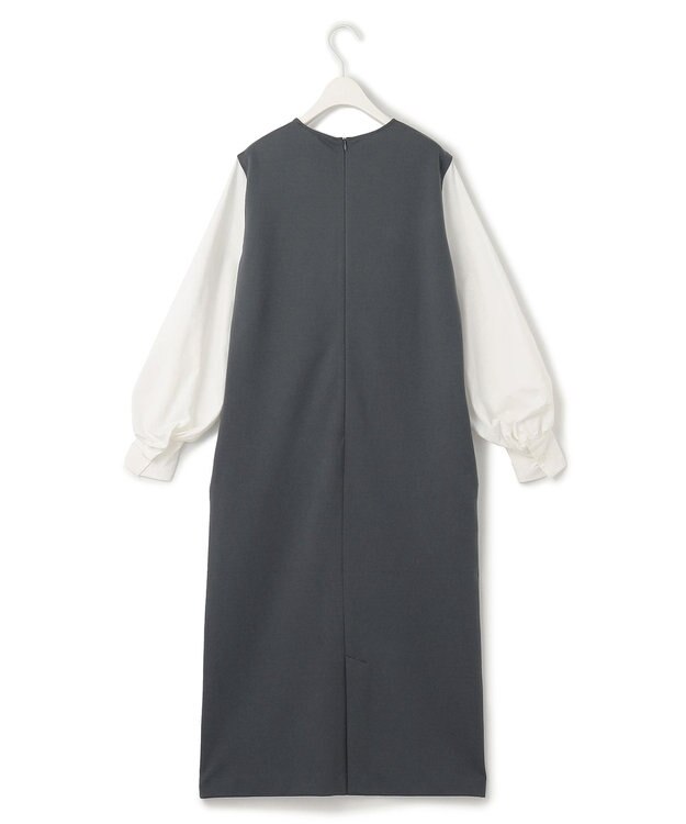 ICB L 【WEB限定・洗える】ストレッチポンチ ドッキングワンピース ダルブルー系