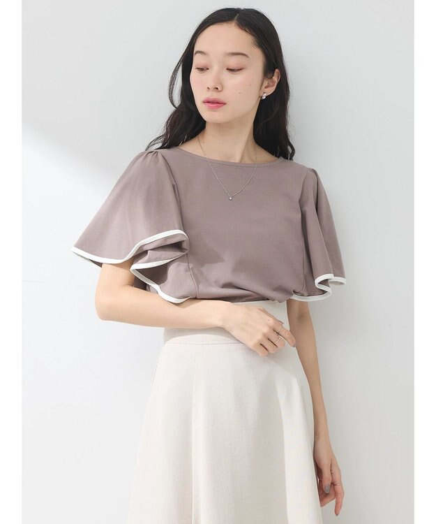 earth music&ecology パイピングフレアスリーブカットソー Mocha