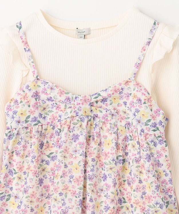 ANY KIDS 花柄キャミセット 長袖 Tシャツ エクリュ×エクリュ系花柄