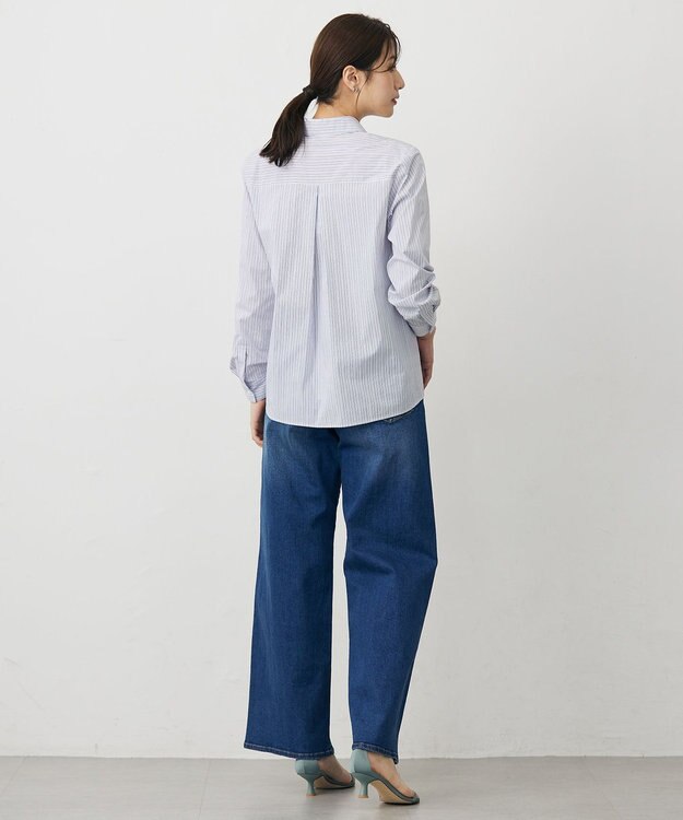 J.PRESS LADIES BEZ ドビーストライプ シャツカラー ブラウス ホワイト×パープル×ネイビー系