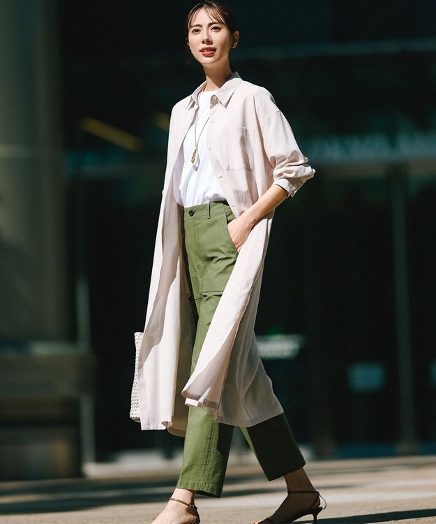 23区 【洗える】シアーマットクロス ロング シャツ ベージュ系