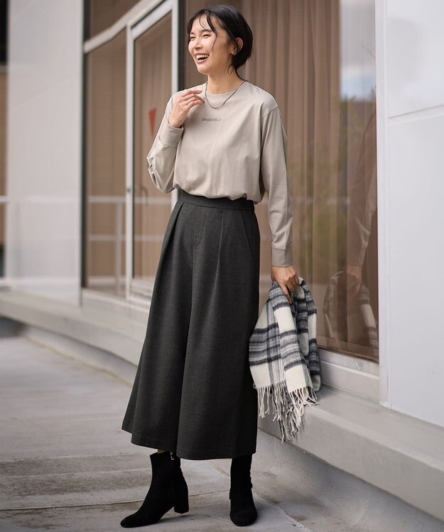 ANY L 【洗濯機可】チビロゴロングスリーブＴシャツ ベージュ