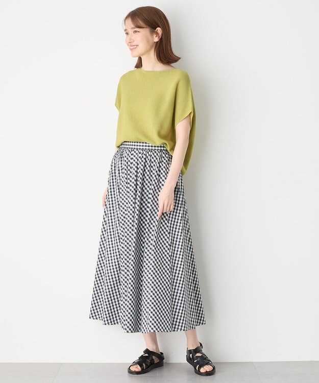 ANY 【洗濯機可/アンチピリング/UVカット】アクリルガーターフレンチスリーブニット アップルグリーン