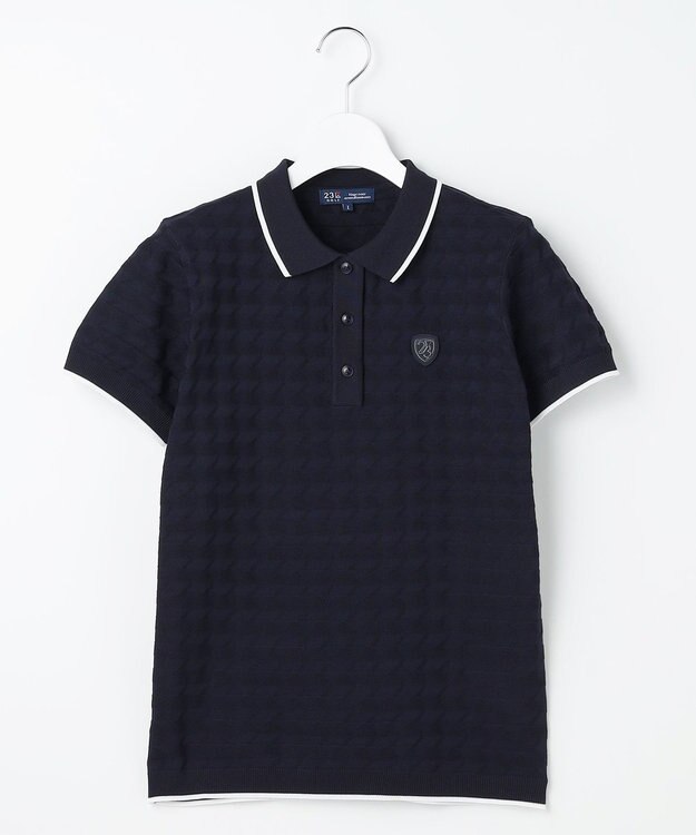23区GOLF 【WOMEN】フラッグジャガードニットポロシャツ ストレッチ 半袖 ネイビー系