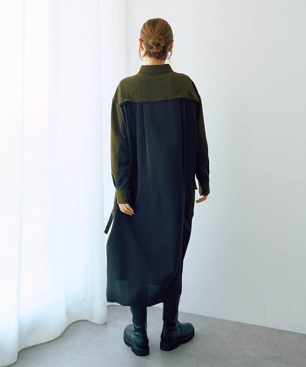 YECCA VECCA カーゴデザイン配色シャツワンピース Khaki