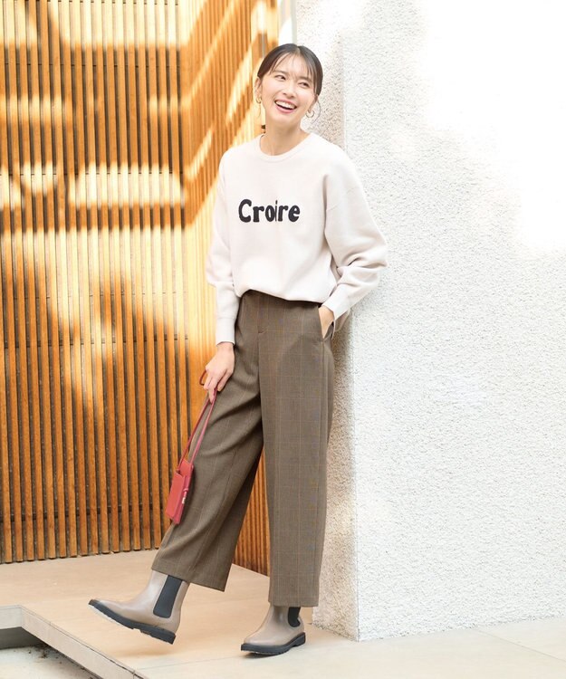 ANY 【ウエストゴム/ストレッチ/裏起毛】シークレットウォーム　ワイド ブラウングレンチェック