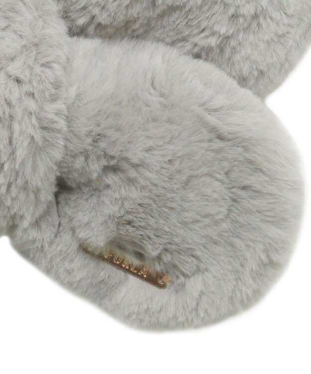 MOONBAT FURLA ファーティペット 差し込み ロゴプレート付 フェイクファーマフラー ダークグレー