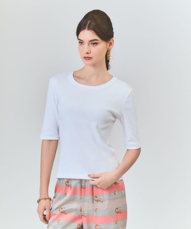 GRACE CONTINENTAL ハーフスリーブリブトップ ホワイト