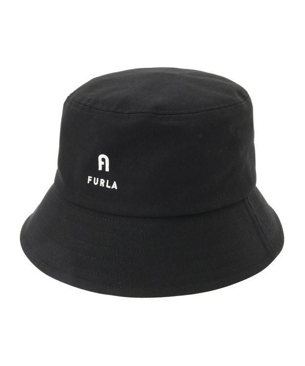 MOONBAT 【洗える】FURLA(フルラ) フロントロゴ刺繍バケットハット ブラック