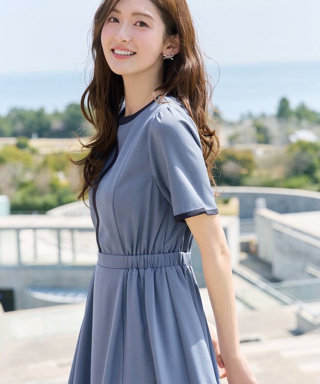 Tiaclasse L 配色フレアワンピース ブルー