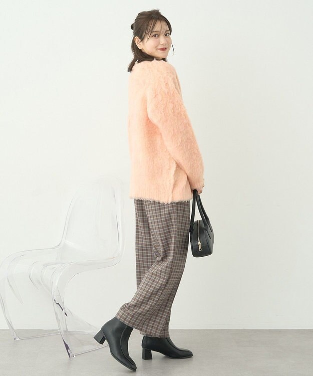 earth music&ecology なみなみ起毛Ｖネックカーディガン Pink Orange