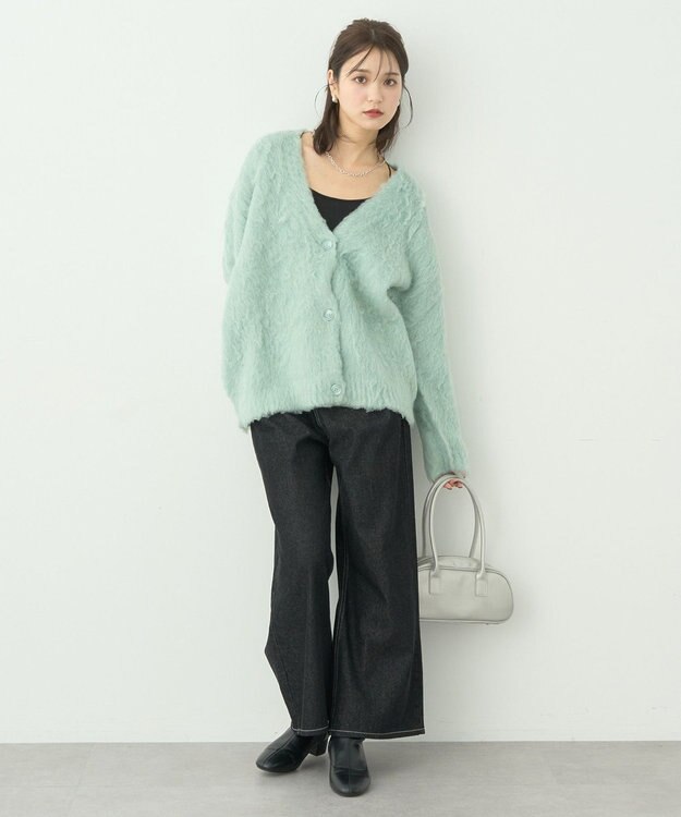 earth music&ecology なみなみ起毛Ｖネックカーディガン Blue Green