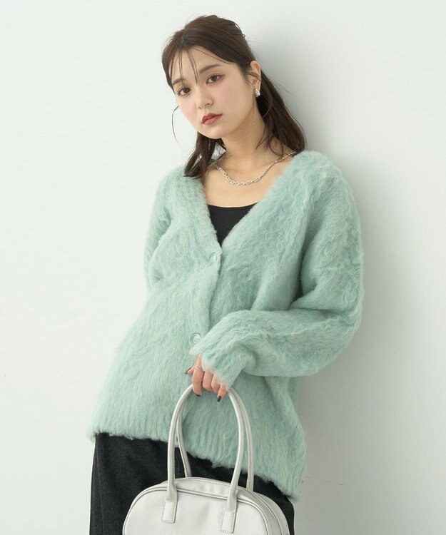 earth music&ecology なみなみ起毛Ｖネックカーディガン Blue Green