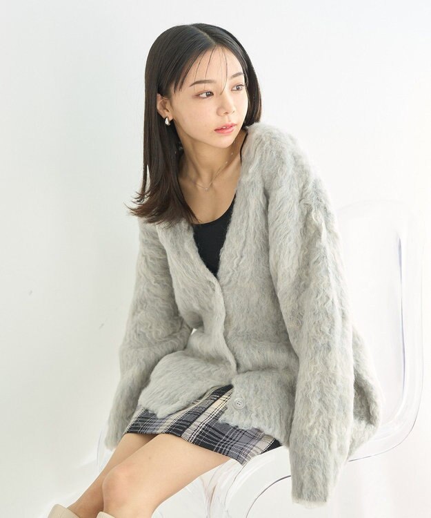 earth music&ecology なみなみ起毛Ｖネックカーディガン Light Gray