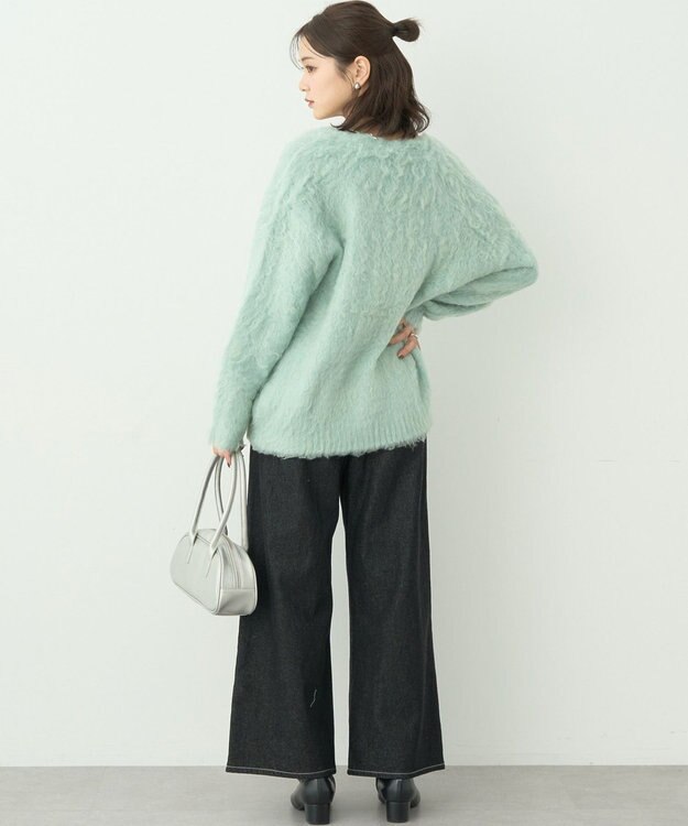 earth music&ecology なみなみ起毛Ｖネックカーディガン Blue Green